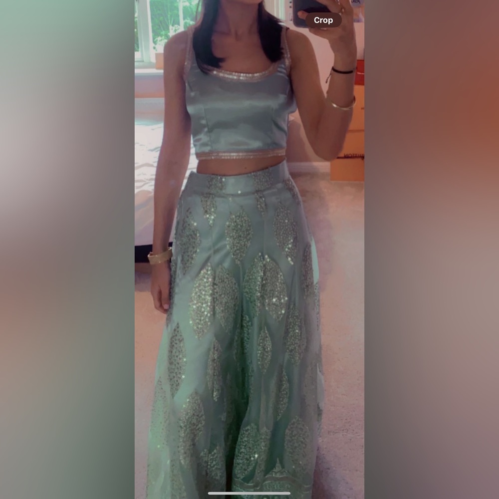 Traditional Indian outfit! Short top, and wide leg trousers